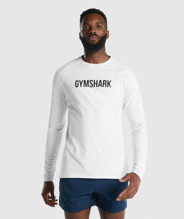 Panske Mikiny Gymshark Apollo Long Sleeve Biele | SL0246987